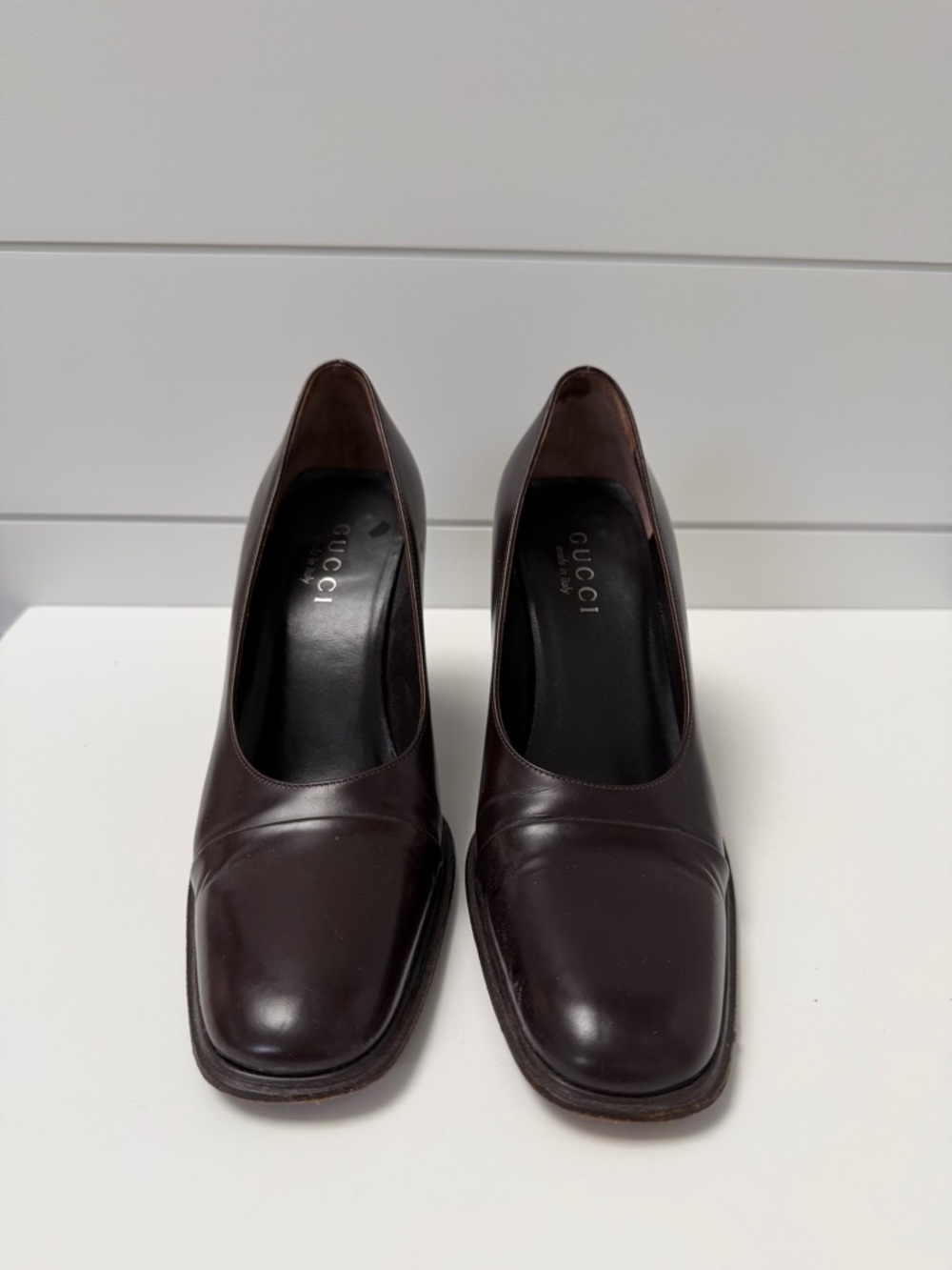 Gucci Women's Dark Brown Leather Square-Toe Pumps